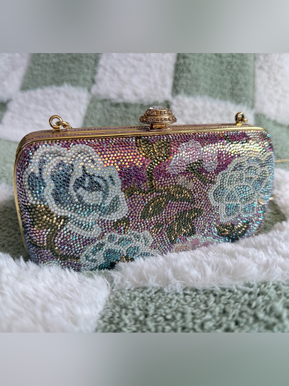Judith Leiber Crystal Floral Minaudière Clutch NWT